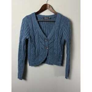 ERIC ALEXANDRE Womens S Blue Cropped Cardigan Sweater Acrylic/Wool/Mohair/Alpaca